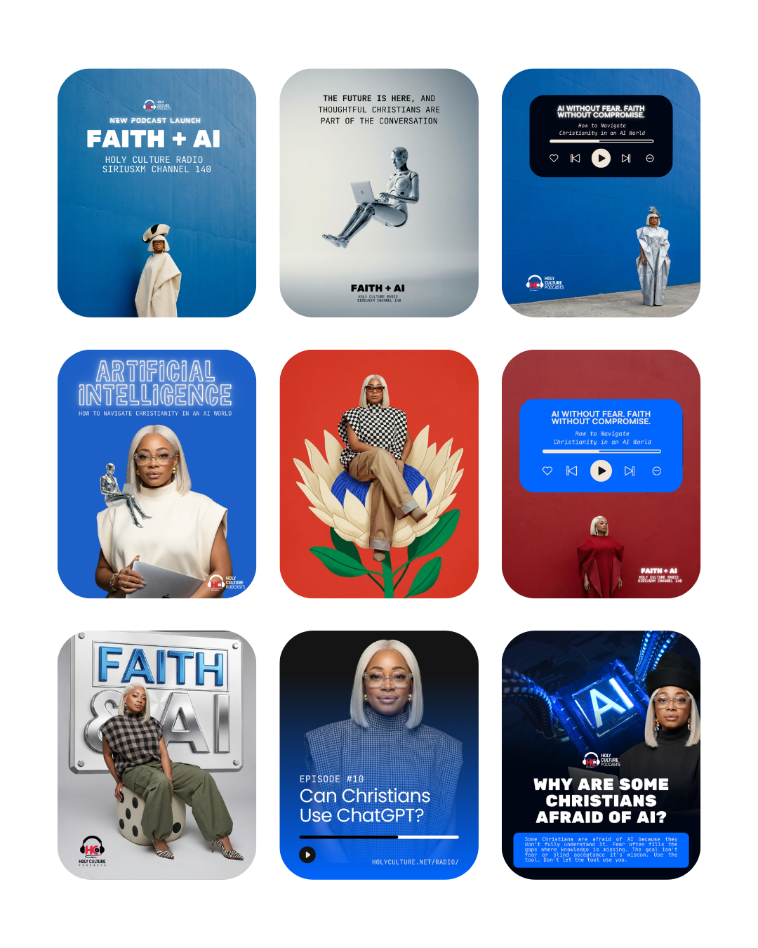 Faith + AI — Holy Culture Radio campaign system: covers, audio cards, and episode visuals