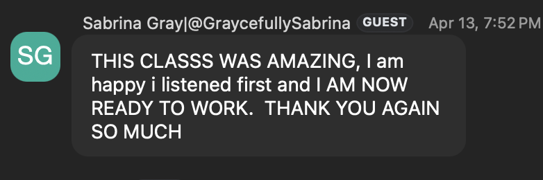 Student testimonial screenshot