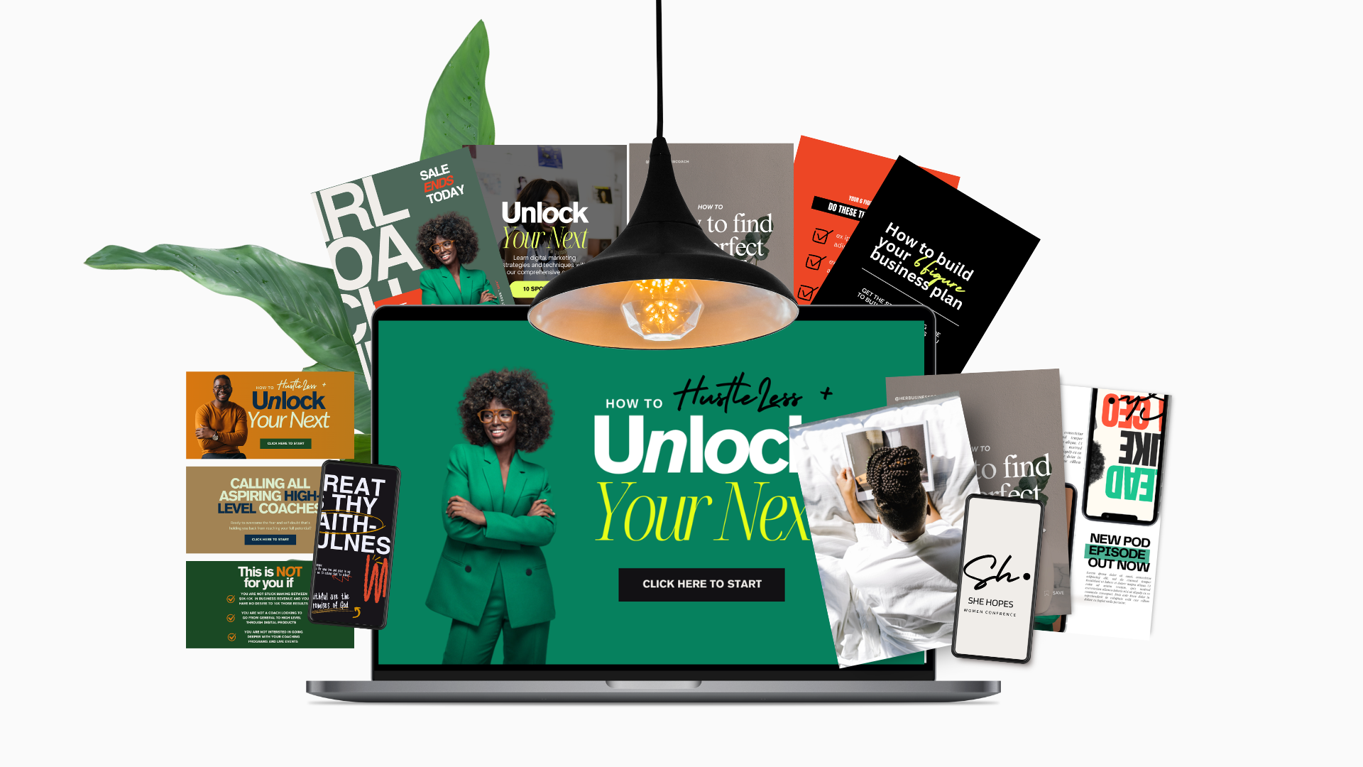 High Level Coach Marketing Bundle — laptop, phones, and marketing template mockups