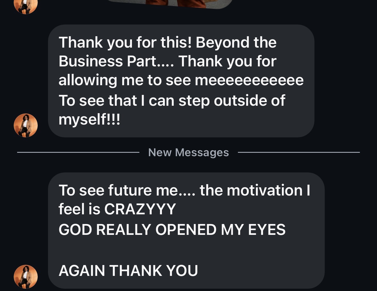Testimonial screenshot from Workshop student